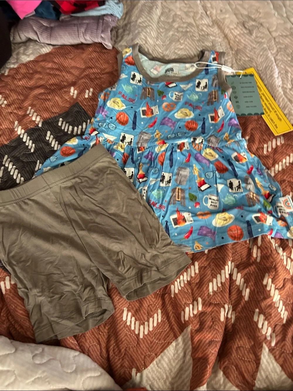 Blue Patterned Kids Matching Set with Gray Shorts
